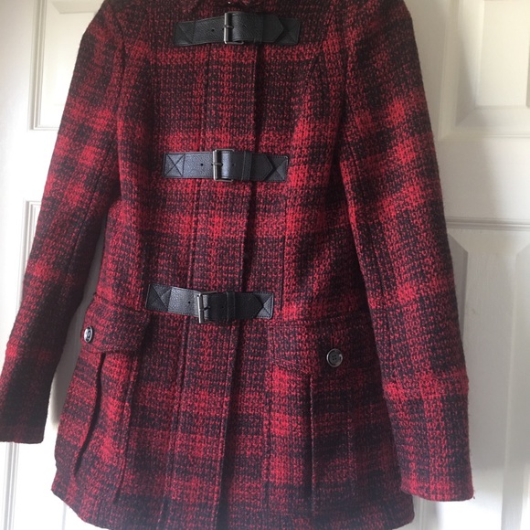 Burberry Brit Red Plaid Wool Tweed Coat US4 - Picture 4 of 14